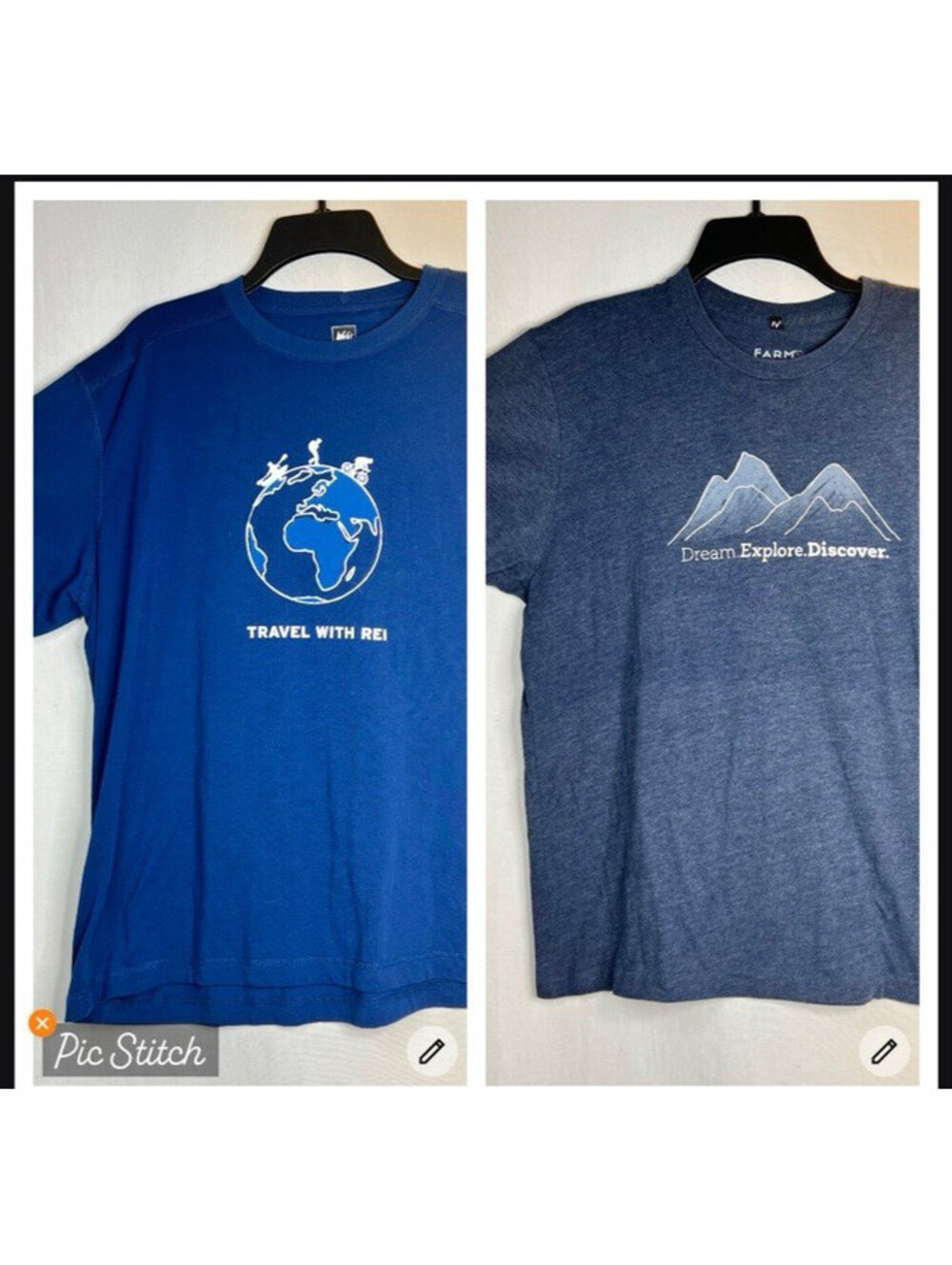 Lot of 2 REI / Farm Fresh Graphic Cotton/Poly Stretch Blue USA T-Shirts Men’s XL